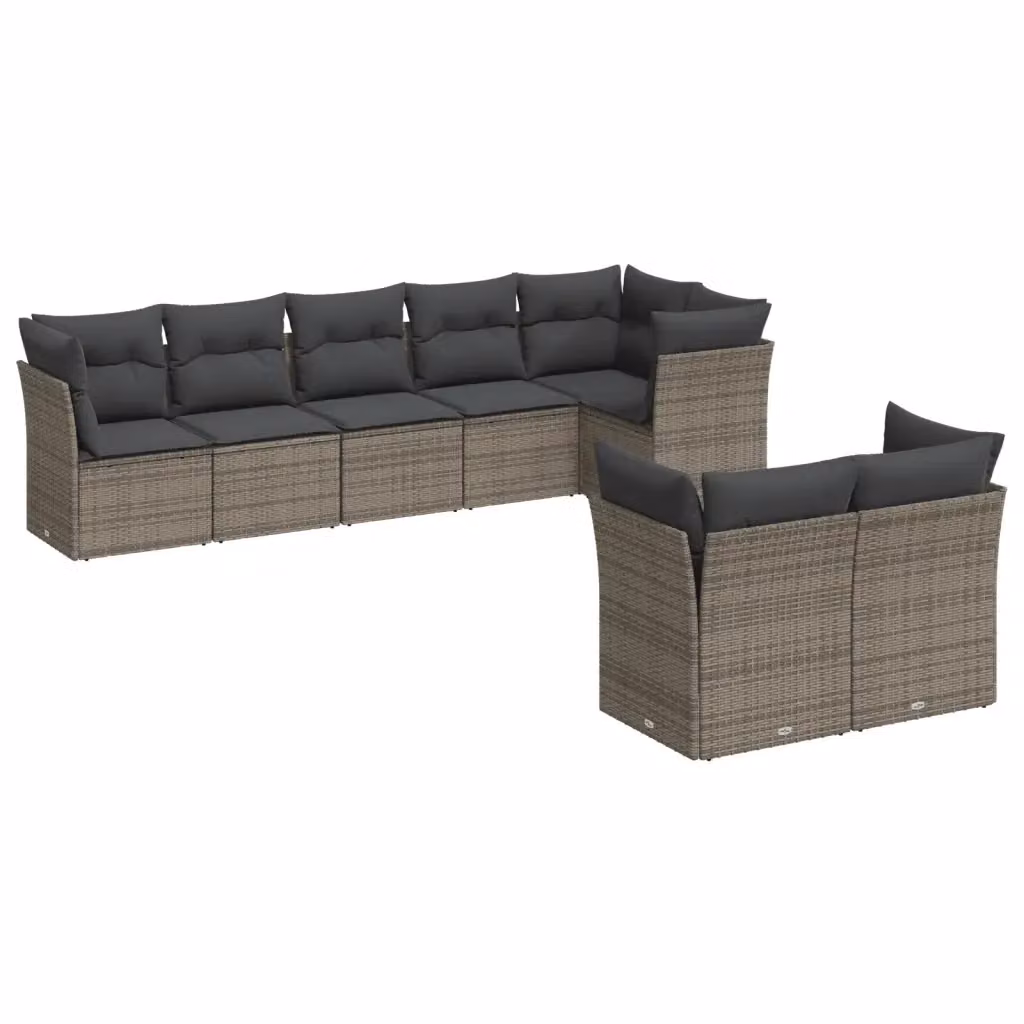 vidaXL Set Divano da Giardino 8 pz a Forma a L con Cuscini Grigio in Polyrattan e Acciaio – 2