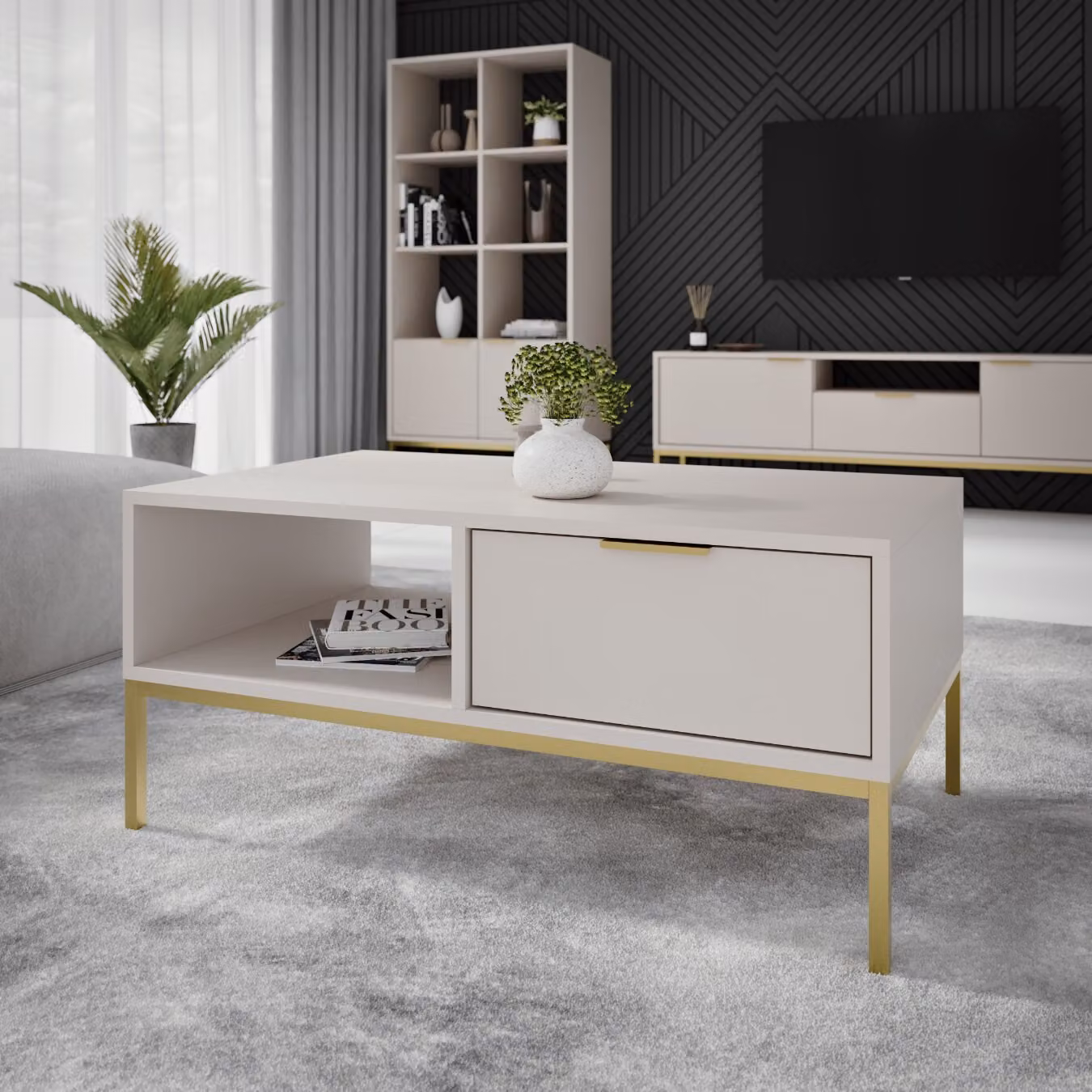 Tavolino Austin - tavolino da salotto moderno con cassetto e ripiano, 80x60x45 / 100x60x45 cm