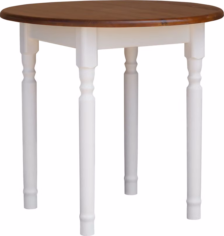 Tavolo rotondo bianco II in legno di pino massiccio con piano in colore rovere 90 cm