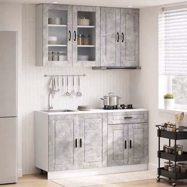 Unità Cucina PORTO 4 pz Grigio Cemento Legno ingegnerizzato 3438338