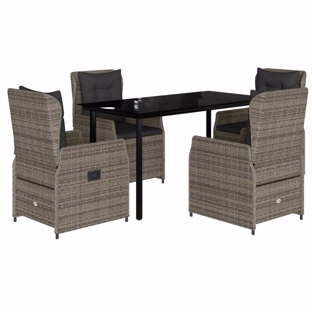 Set da Pranzo da Giardino 5 pz con Cuscini in Polyrattan Grigio