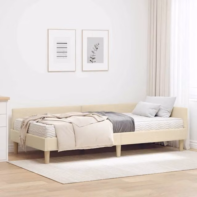 Struttura Letto Angolare con Materasso 2 pz-Giroletto con materasso Crema Tessuto 885696