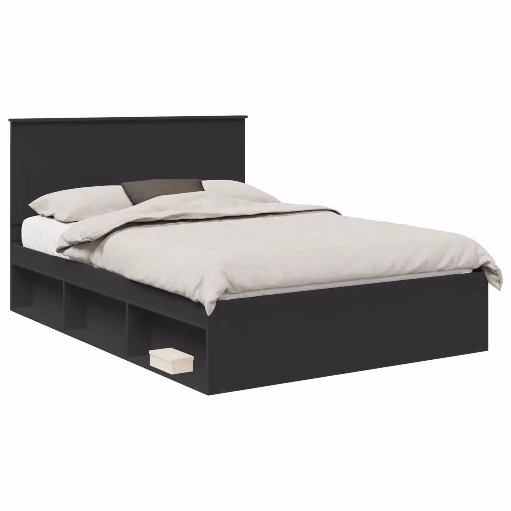Struttura del letto moderna vidaXL in pino massello nero 160 x 200 cm – 2