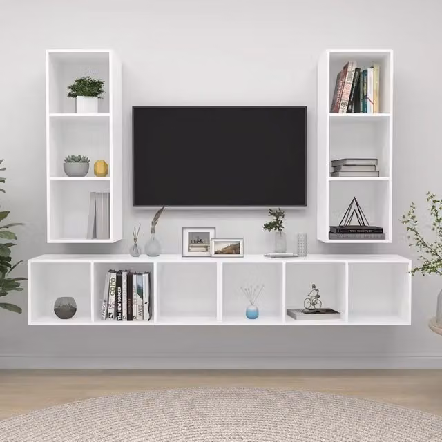 Mobile TV a Parete 4 pz-Set di 4 Mobile TV a Muro Bianco in Truciolato 990714