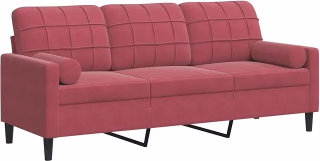 Divano | Divano da soggiorno | Sofa a 3 Posti con Cuscini Rosso Vino 180 cm in Velluto