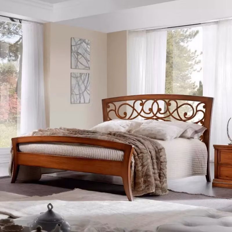 Letto arte povera traforato in legno color noce Mobili 2G L: 184 cm, P: 210 cm, H: 120 cm – 2
