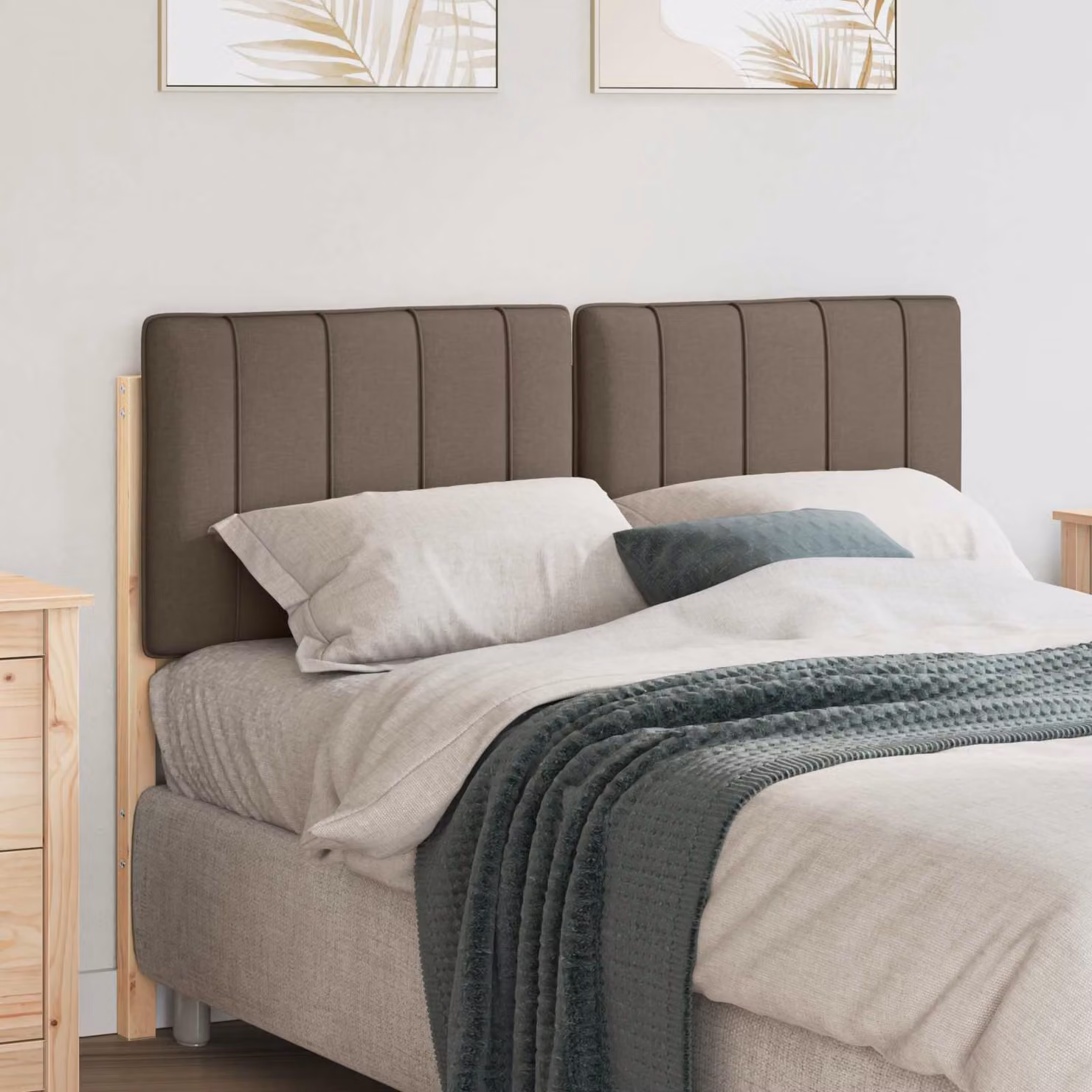 Testiera imbottita moderna vidaXL in pino massello, colore marrone e beige, L: 125,5 cm