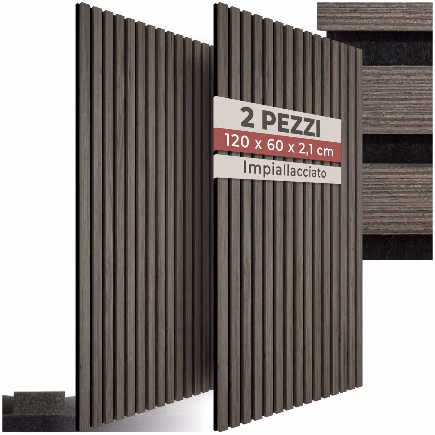 Set di 2 pannelli acustici Sonic Wall tectake effetto legno rovere grigio in MDF, L/P/H: 120 x 60 x 21 cm