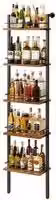 Vetrina a muro industriale con 5 livelli per l'organizzazione della cucina e esposizione bottiglie di vino, colore marrone vintage, L 43 cm x P 20 cm x H 177 cm