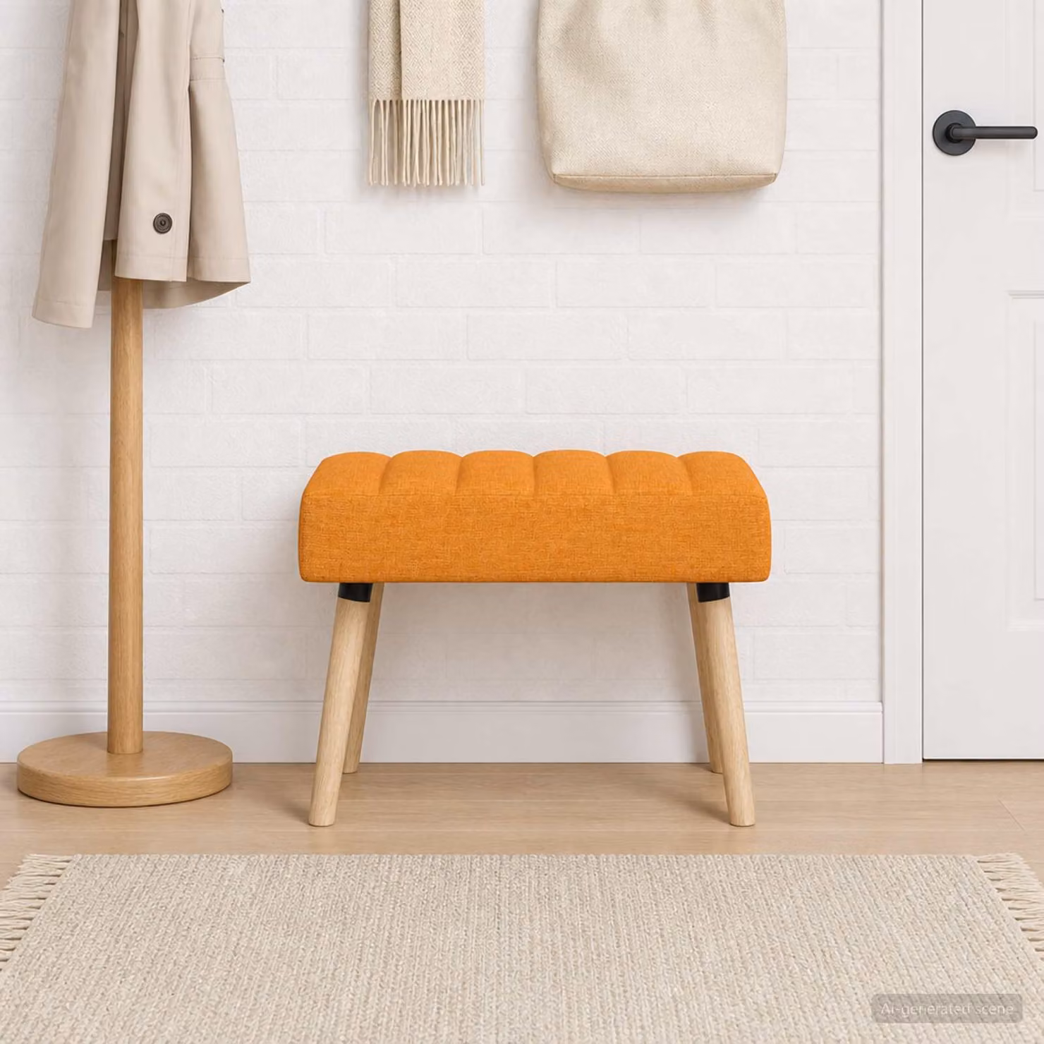 Panchina trapuntata a canale vidaXL in tessuto e legno di gomma, Giallo/Arancione, L: 60 cm, P: 40 cm, H: 45 cm