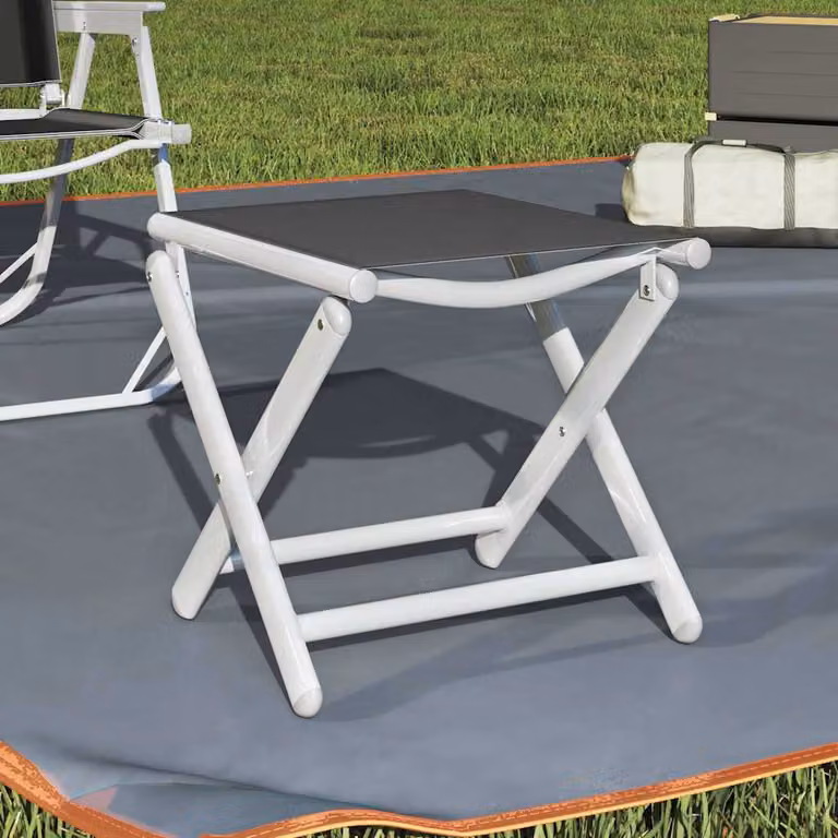 vidaXL Poggiapiedi Pieghevole da Giardino in Alluminio Verniciato e Tessuto Nero e Argento