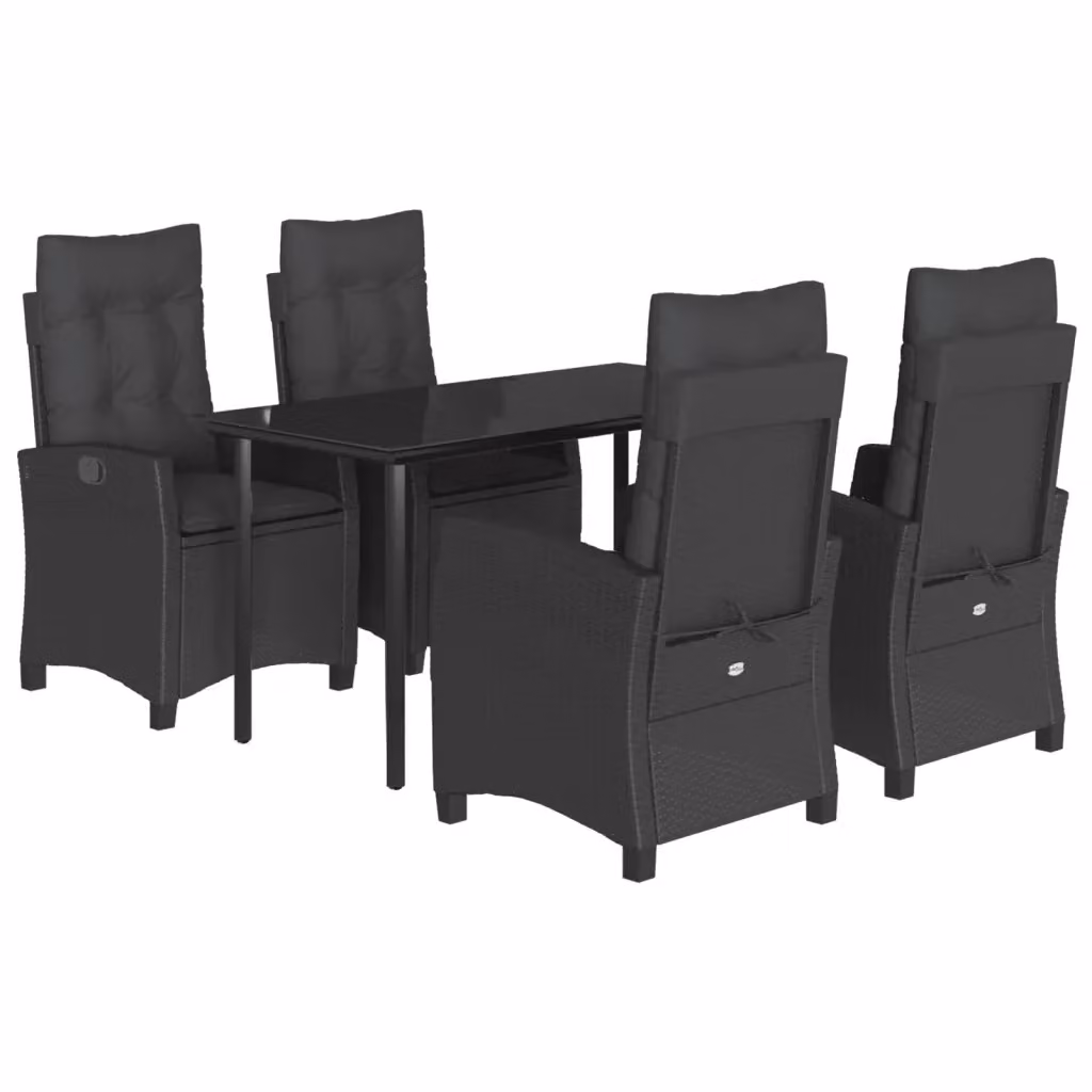 Set da pranzo da giardino vidaXL in polyrattan nero con tavolo in vetro e 5 sedie con cuscini – 2