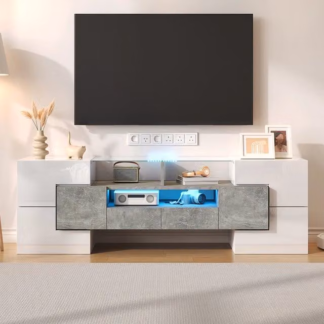 Mobile TV LED - Xylo - 145cm bianco lucido vetro