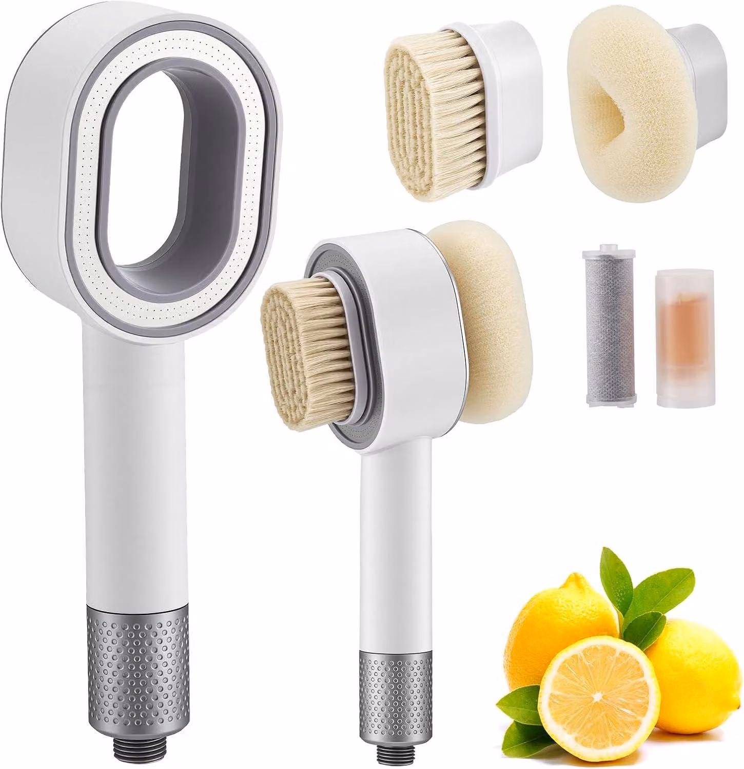 Doccia multifunzione 3-in-1 con filtro in carbone attivo, colore bianco, completa di spazzole per la pulizia, per l'uso in doccia