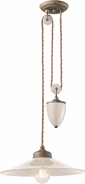 Lampadario Vintage Colors Saliscendi Ferro E Ceramica Crema 1 Luce E27
