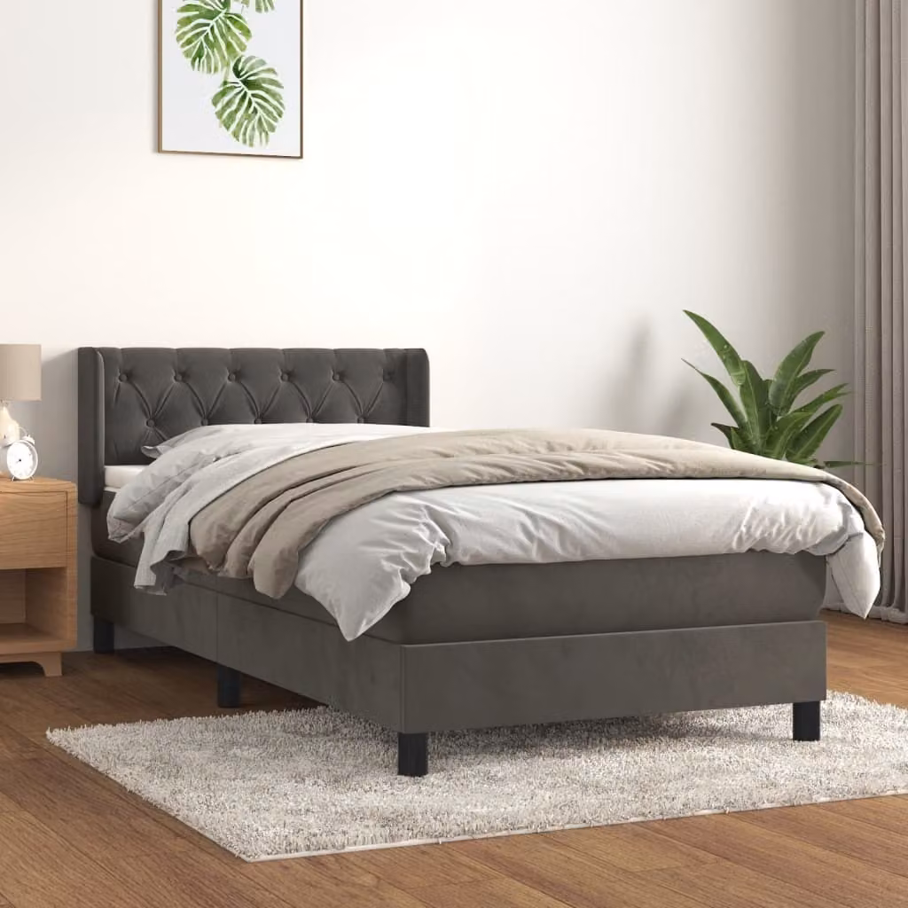 The Living Store Letto a molle con materasso grigio scuro 80x200 cm in velluto
