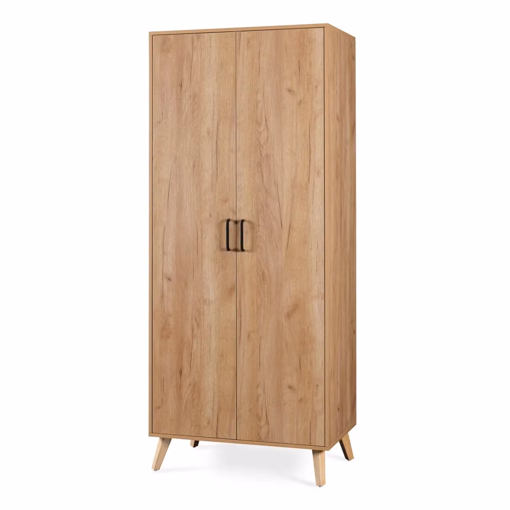 Armadio Guardaroba Norg en.casa con 2 Ante e Scomparto, Effetto Rovere Marrone, H 191 x L 80 x P 52 cm – 2