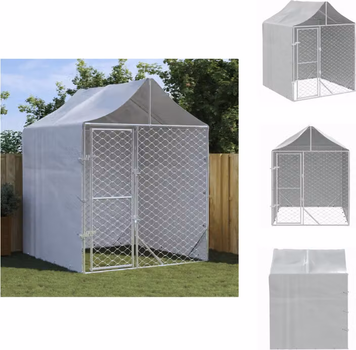 vidaXL Cuccia per cani da esterno con tetto argentato 2x2x2,5 m in acciaio zincato - Cucce e recinti per cani