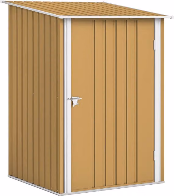 Casetta da giardino porta attrezzi Outsunny in acciaio galvanizzato con porta a battente, Giallo, L 100 cm x P 104 cm x H 160 cm