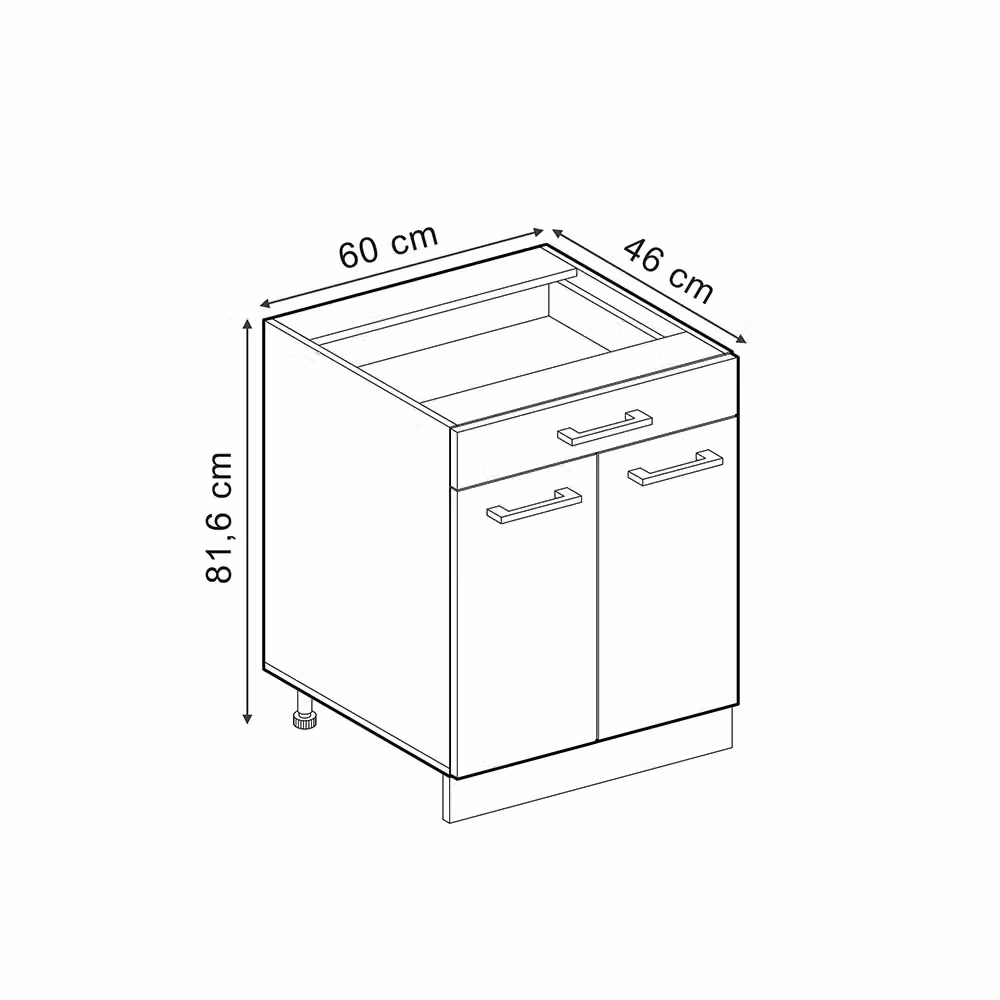 Mobiletto base per cucina Vicco R-Line Grigio nobile e Rovere dorato con cassetto, senza piano di lavoro, Larghezza: 60 cm – 2