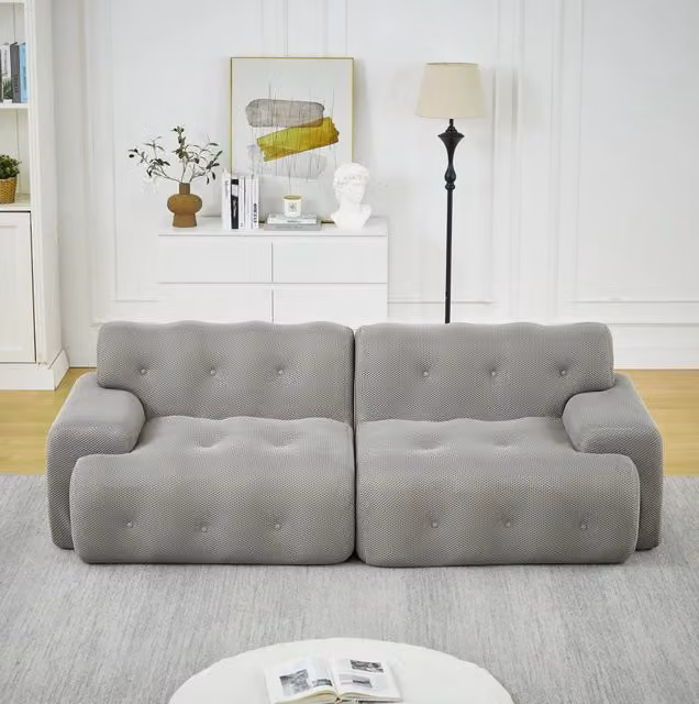 Divano modulare 2 posti 224 cm in tessuto grigio con seduta profonda HOMVRA