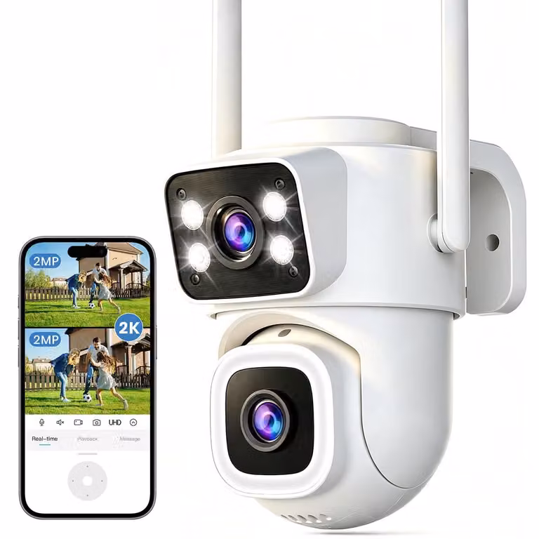 Telecamera di sicurezza per esterni con doppia lente e Wi-Fi a 2,4 GHz