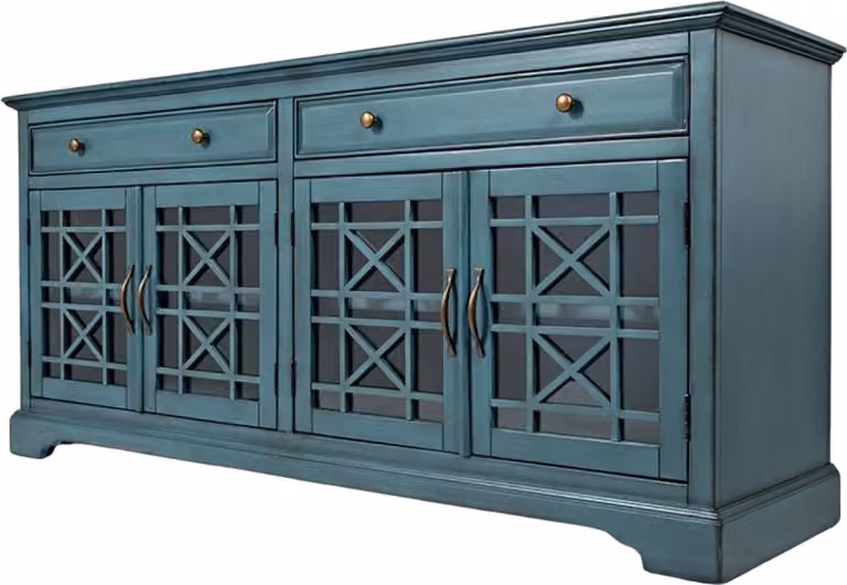 FURNLUX Credenza Avola Turchese e Ottone 178cm / Colore principale: Blu / Dimensioni: 178 x 82 x 49 cm