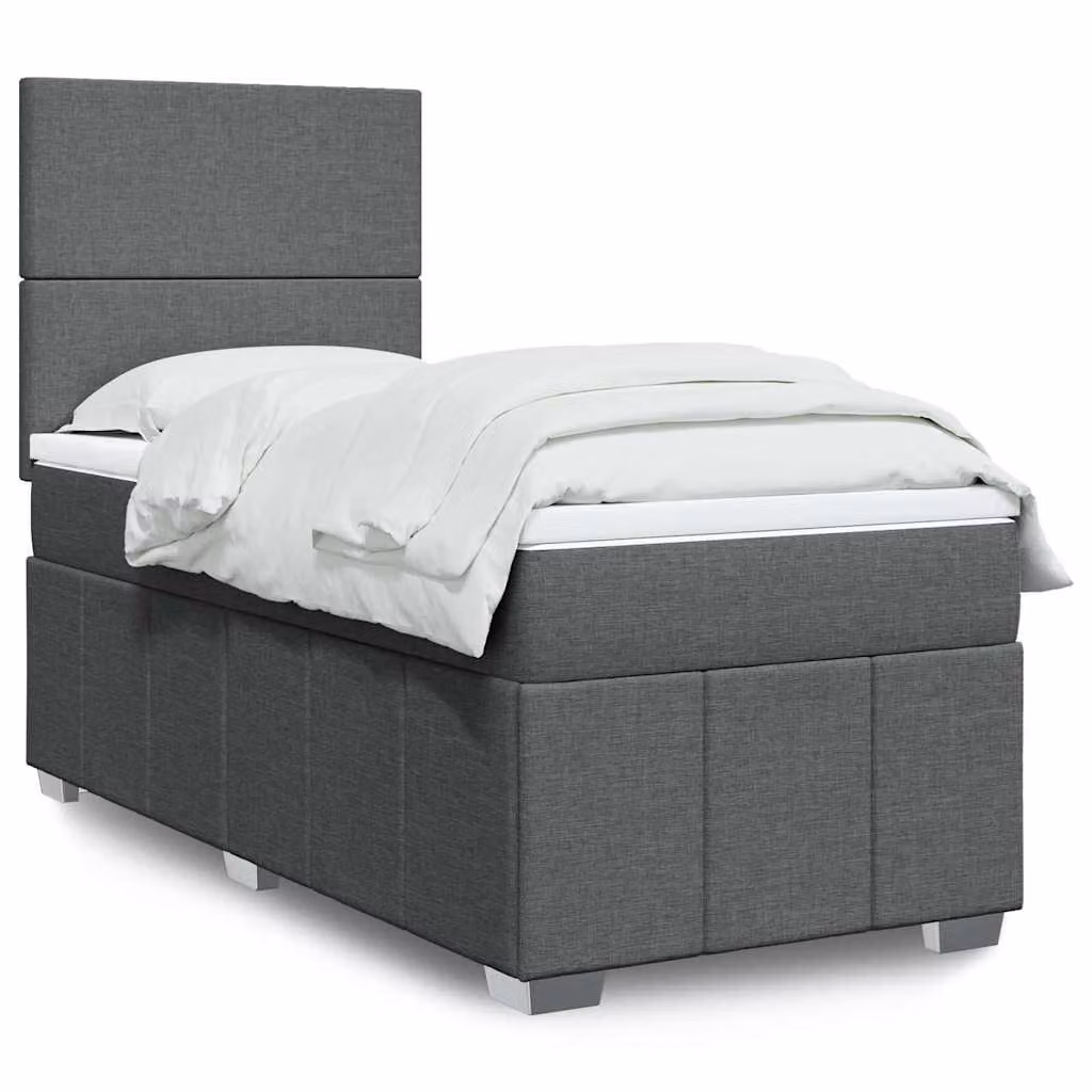 vidaXL Giroletto a Molle Ibrido con Materasso in Tessuto Grigio e Bianco L/P/H: 200 x 80 x 150,5 cm