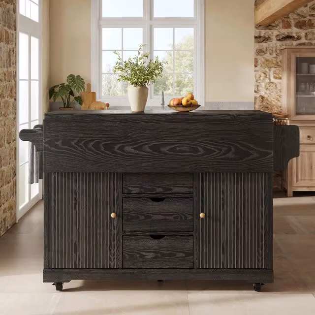 Carrello da cucina con ruote; isola cucina mobile con piano pieghevole; 142;5 x 80 x 95 cm; MDF marrone scuro