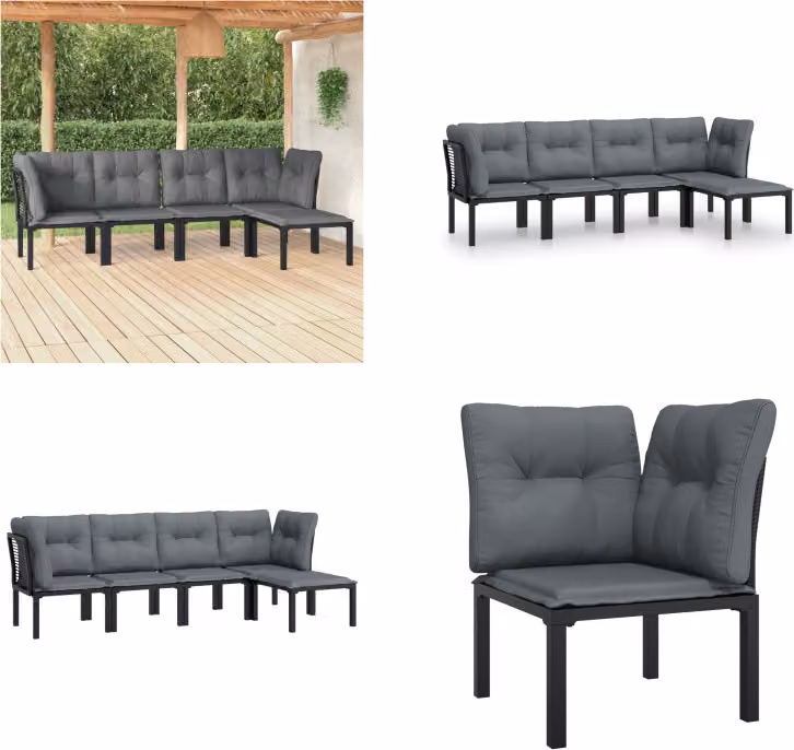 vidaXL Set da salotto da giardino 5 pezzi in poly rattan nero e grigio - Set da salotto da giardino - Set da salotto - Set di mobili da giardino