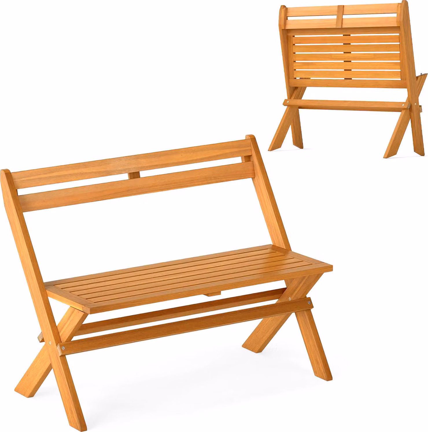 Panchina da giardino a 2 posti COSTWAY resistente alle intemperie, panchina pieghevole, panchina in legno di acacia, panchina da balcone, panchina da parco, panchina da terrazza con portata fino a 360 kg