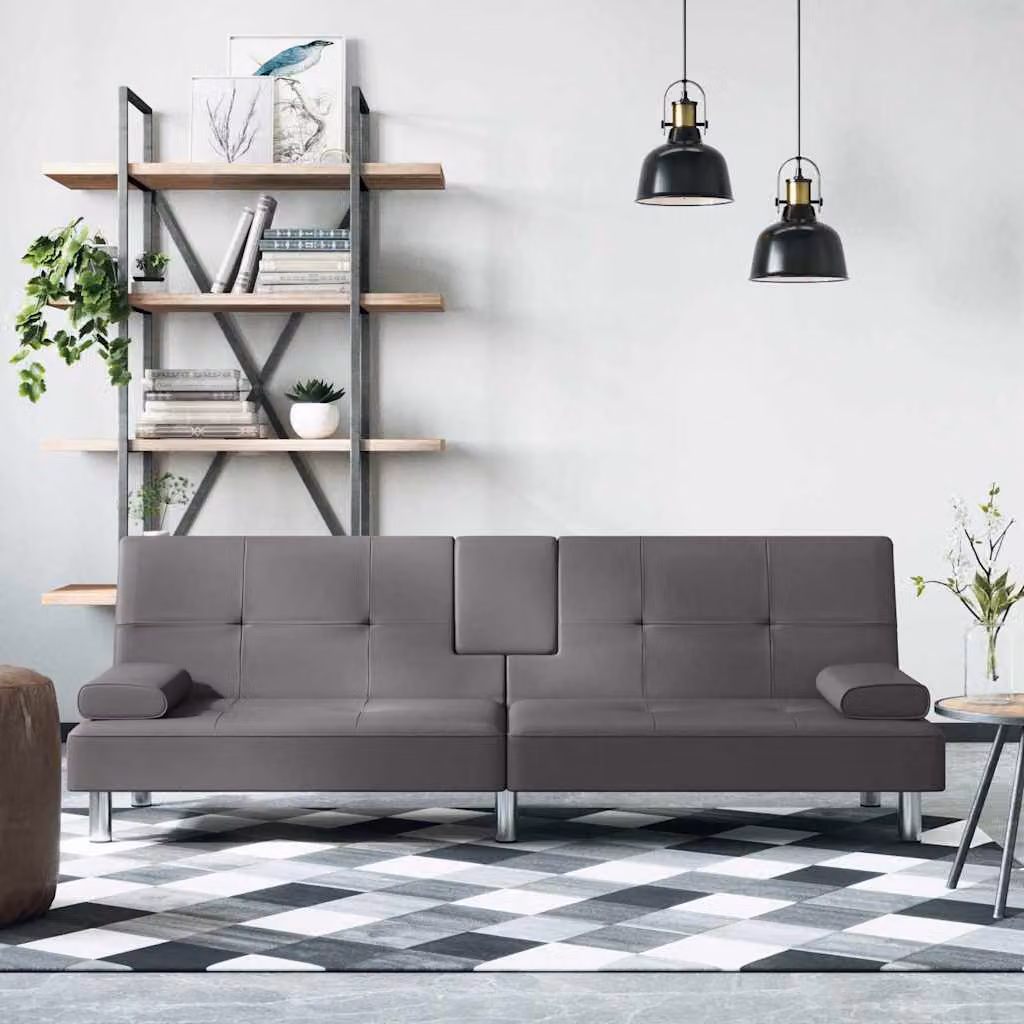 vidaXL Divano Letto Click Clack Moderno in Similpelle Grigio con Portabicchieri, Caricabatterie USB e Poggiatesta Regolabile
