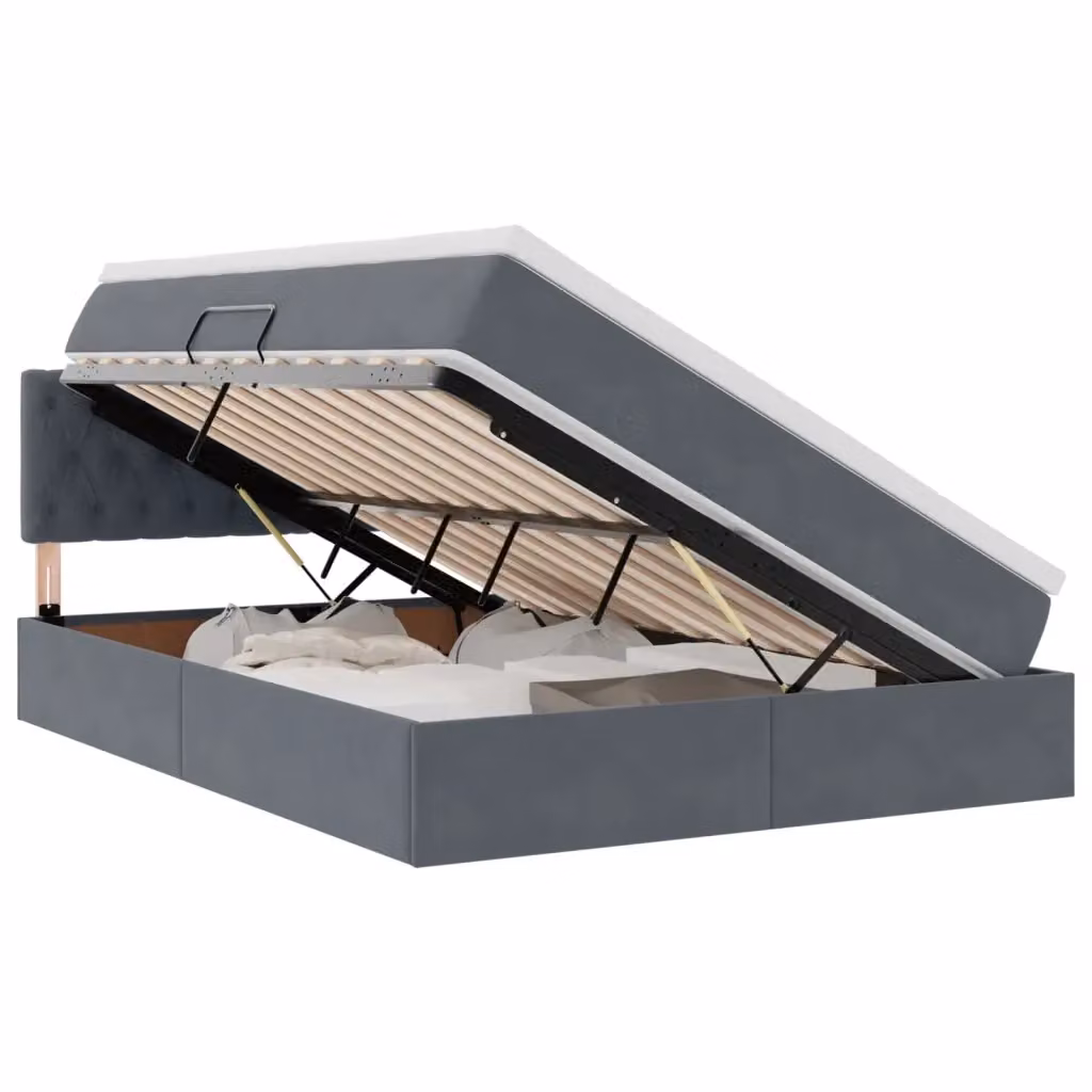 Letto con Contenitore vidaXL in Velluto Grigio L: 140 cm, P: 190 cm – 2