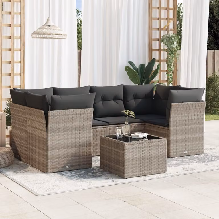 Maison Exclusive - Set Divani da Giardino 7pz con Cuscini Grigio Chiaro Polyrattan