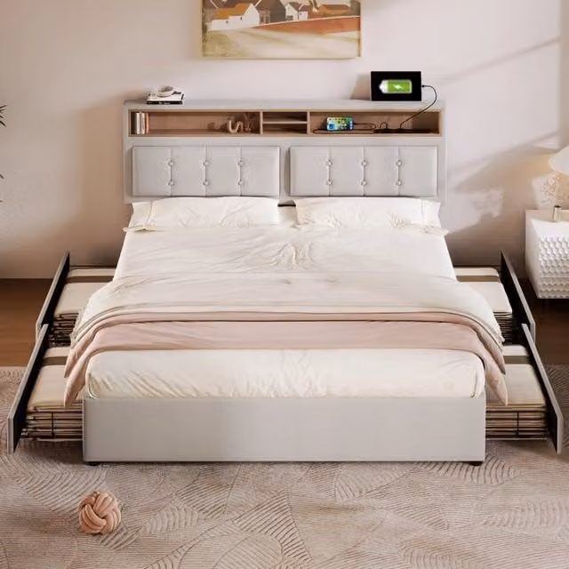 letto imbottito lino beige 140x200 cm