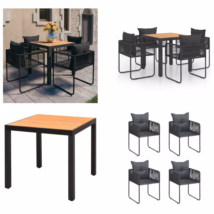 vidaXL Set da pranzo da giardino 5 pezzi in PVC rattan nero e marrone - Set di mobili da giardino - Set di mobili da giardino - Tavolo e sedie da giardino - Tavoli e sedie da giardino