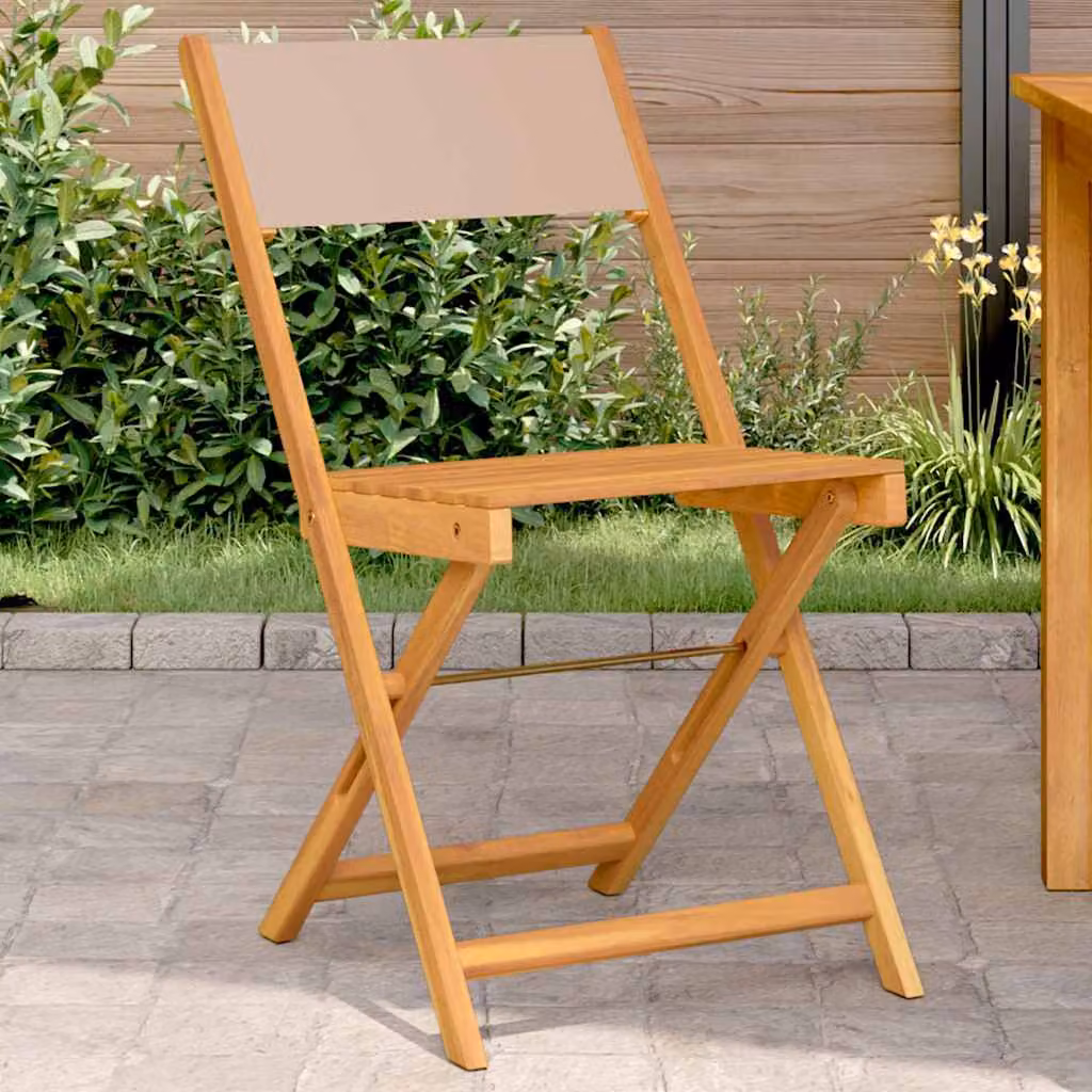 Set di 2 sedie pieghevoli vidaXL in legno di acacia oliato e tessuto beige, impilabili per giardino e balcone