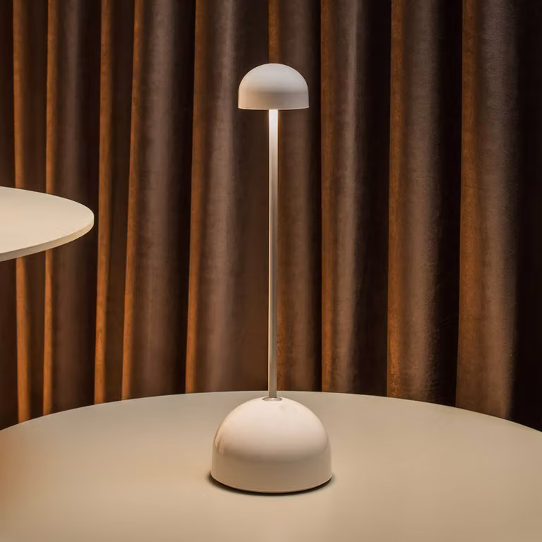 MARSET lampada LED da tavolo ricaricabile Sips, bianco/argento, 31 cm, acciaio dimmerabile, Cromo / Argento, Metallo, Design
