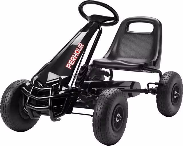 Go-kart a pedali per bambini da esterno 110 x 61 x 62 cm sedile regolabile pneumatici eva 25 cm design moderno in acciaio nero tinta unita 21_0000656