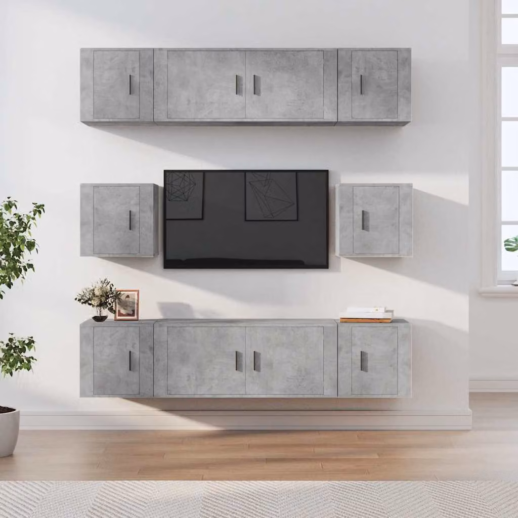 Set Mobili Porta TV vidaXL 8 Pezzi in Legno e MDF Grigio Cemento