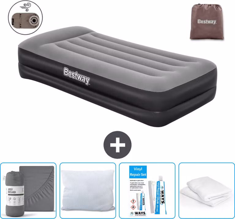 Materasso gonfiabile Bestway - 1 persona - 97 x 191 x 46 cm - Grigio - Accessori inclusi