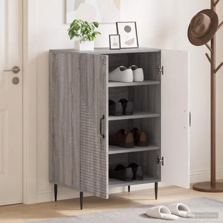 Mobile porta scarpe vidaXL HAARLEM con ante a battente, grigio e nero, L: 59,5 cm, P: 39,5 cm, H: 89,5 cm