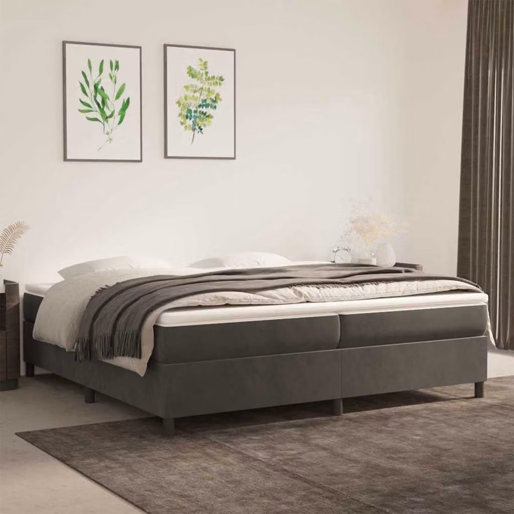 Letto Ibrido vidaXL con Giroletto a Molle e Materasso in Velluto Grigio e Bianco L/P: 200 x 200 cm
