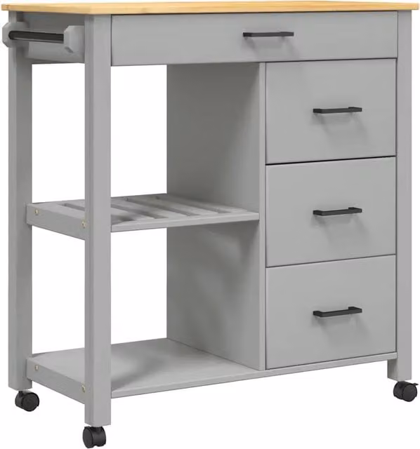 Carrello da Cucina MONZA 84x40x88,5 cm in Legno Massello di Pino CFW4699191