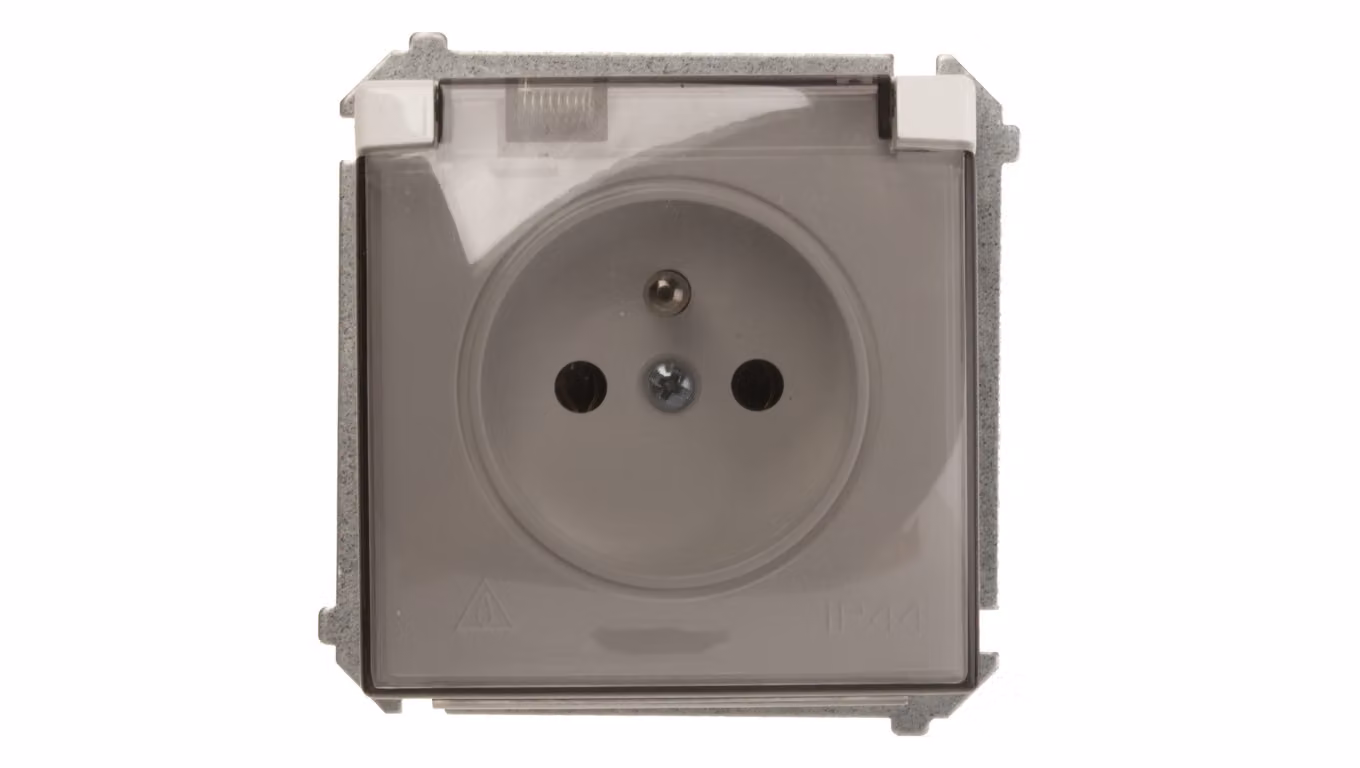 Simon Basic presa antispruzzo c/u IP44 con serranda tagliafumo bianco BMGZ1B.01/11a
