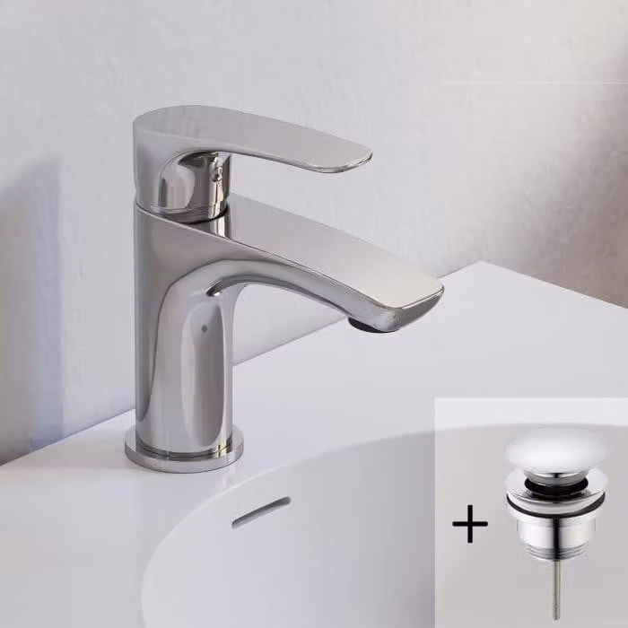 Miscelatore monocomando per lavabo Kronenbach Rivara, con valvola di scarico a scomparsa, a risparmio idrico