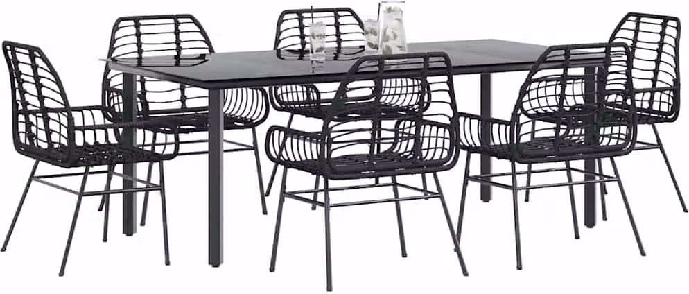 Maison Exclusive - Set Pranzo da Giardino 7 pz Nero Polyrattan Vetro