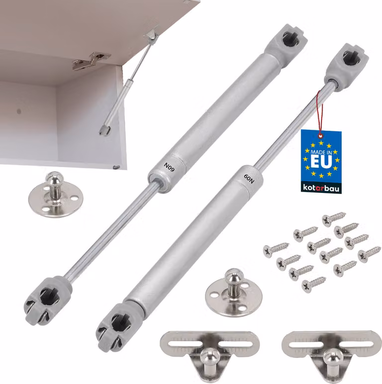 KOTARBAU® 2 Pezzi Pistoni per Ante Cucina Acciaio e Plastica 267mm Argento 60 N Pistone a Gas Pistoncini per Mobili Ammortizzatori per Ante Cucina