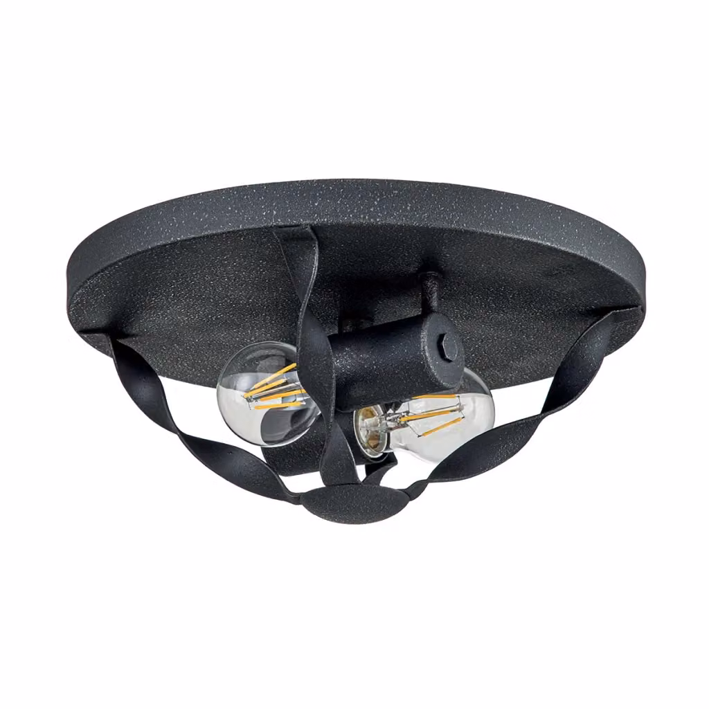 Plafoniera rotonda Bradbury Quoizel in metallo grigio con vetro, diametro: 33 cm, attacco E27 – 2
