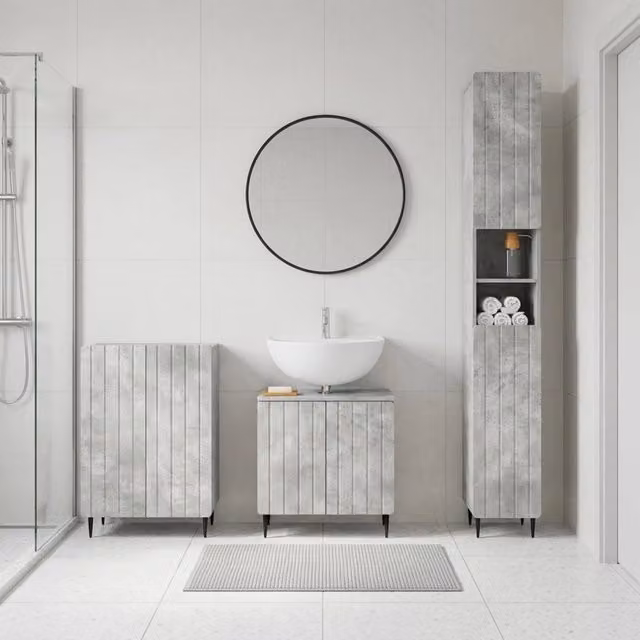 Set di armadietti da bagno in 3 pezzi ZWOLLE Grigio Cemento 3417435